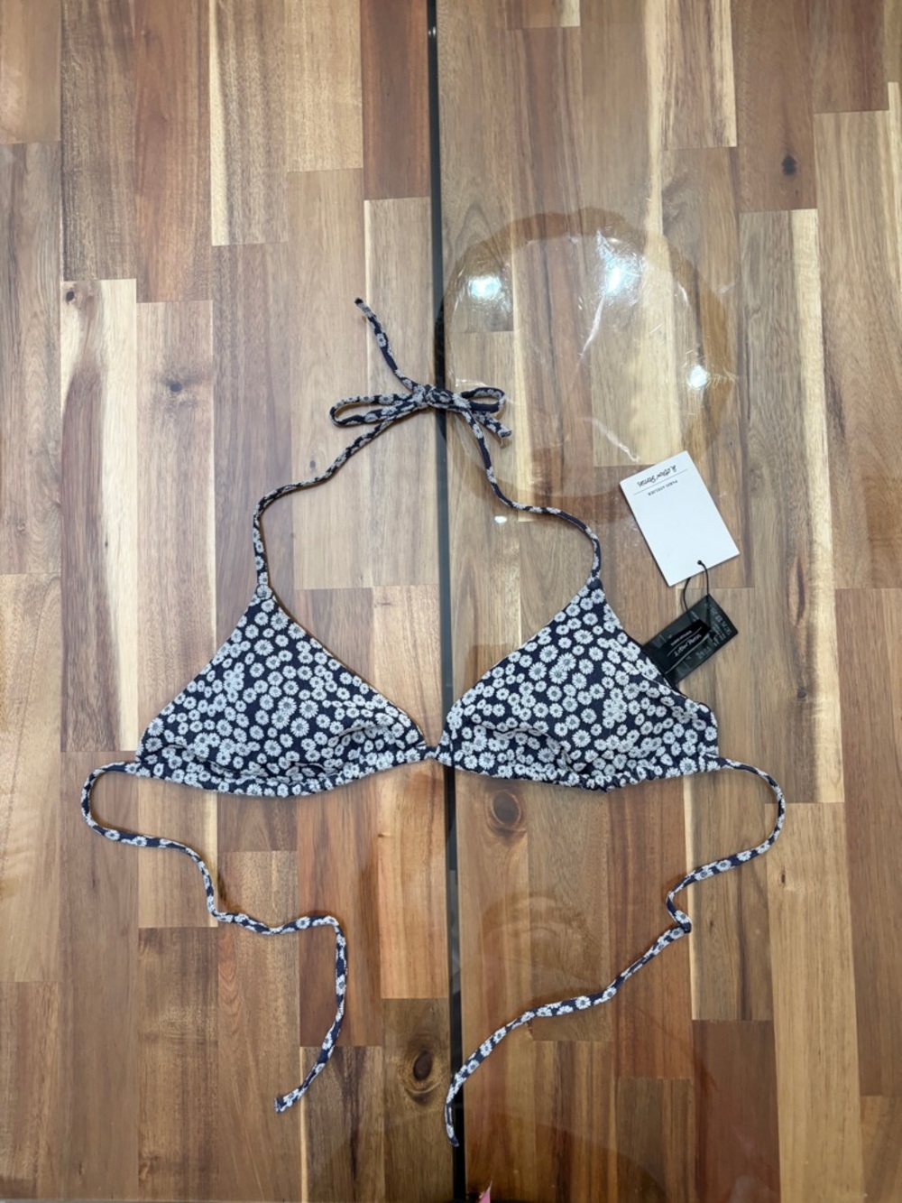Sz 8 & Other Stories Navy & White Floral Triangle Bikini Top Halter Adjustable